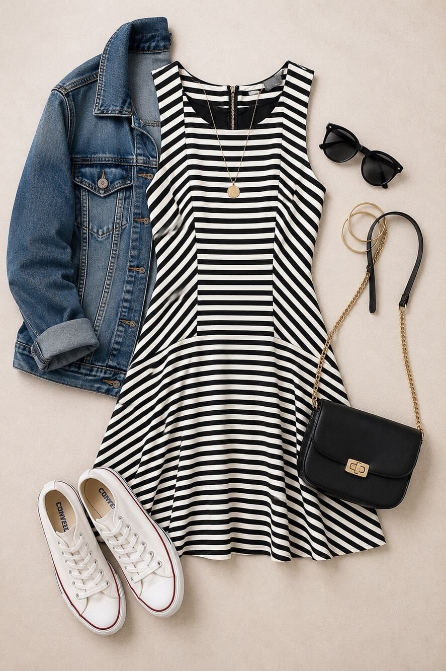 Free People Black White Striped Sleeveless Mini Dress XS Stretch Zip Back